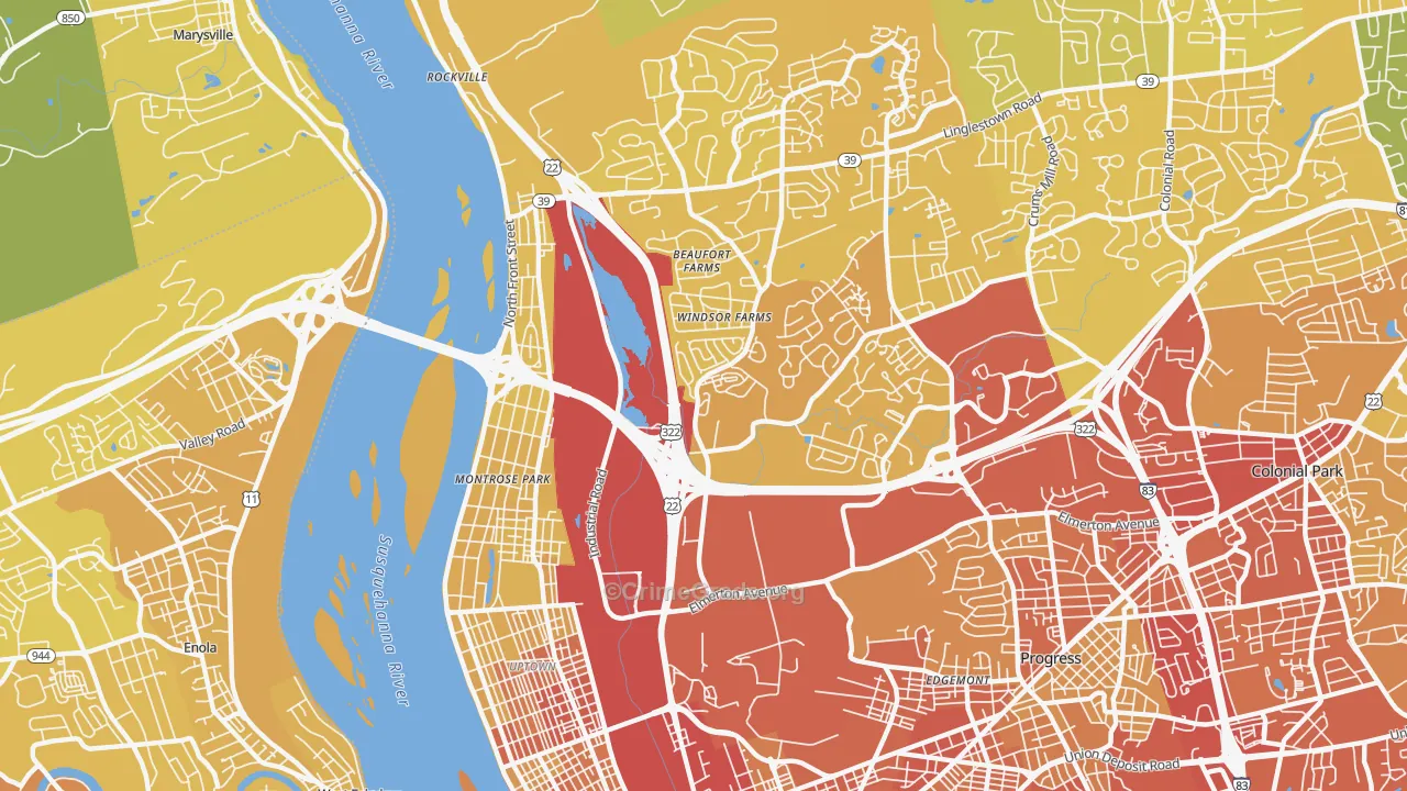 17110, PA Map of Vehicle Theft Rates