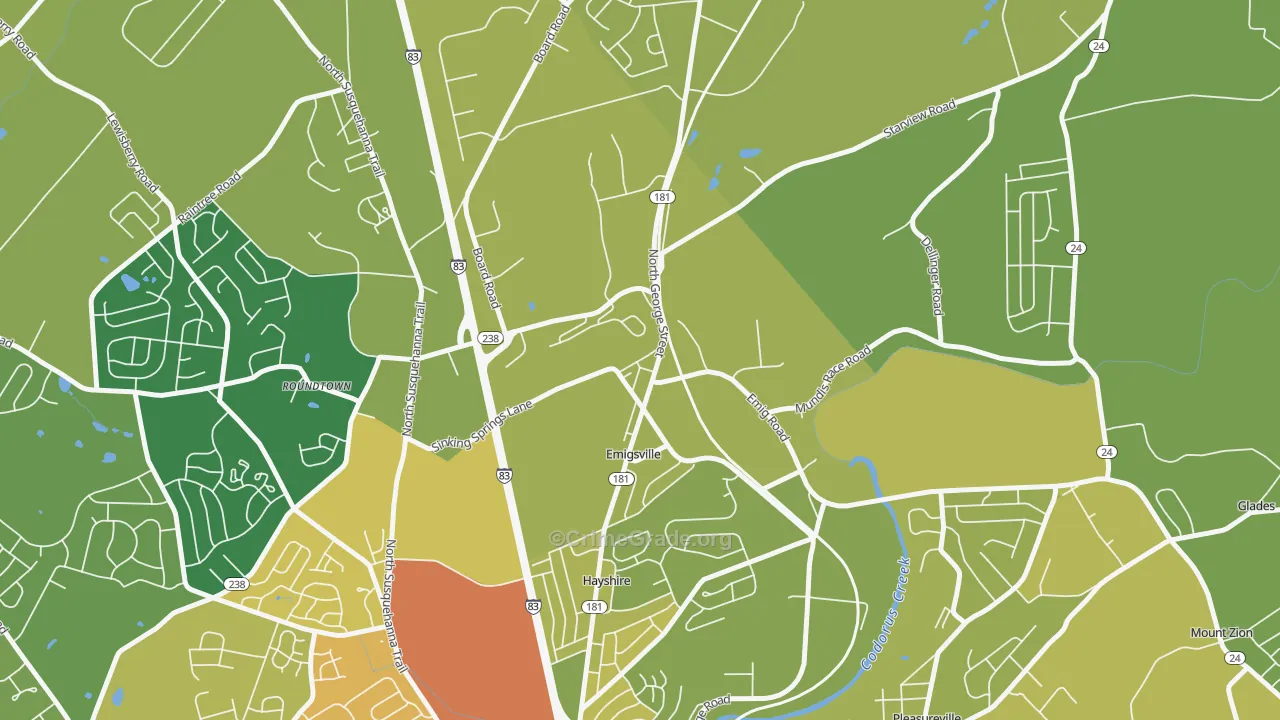 17318, PA Map of Vehicle Theft Rates