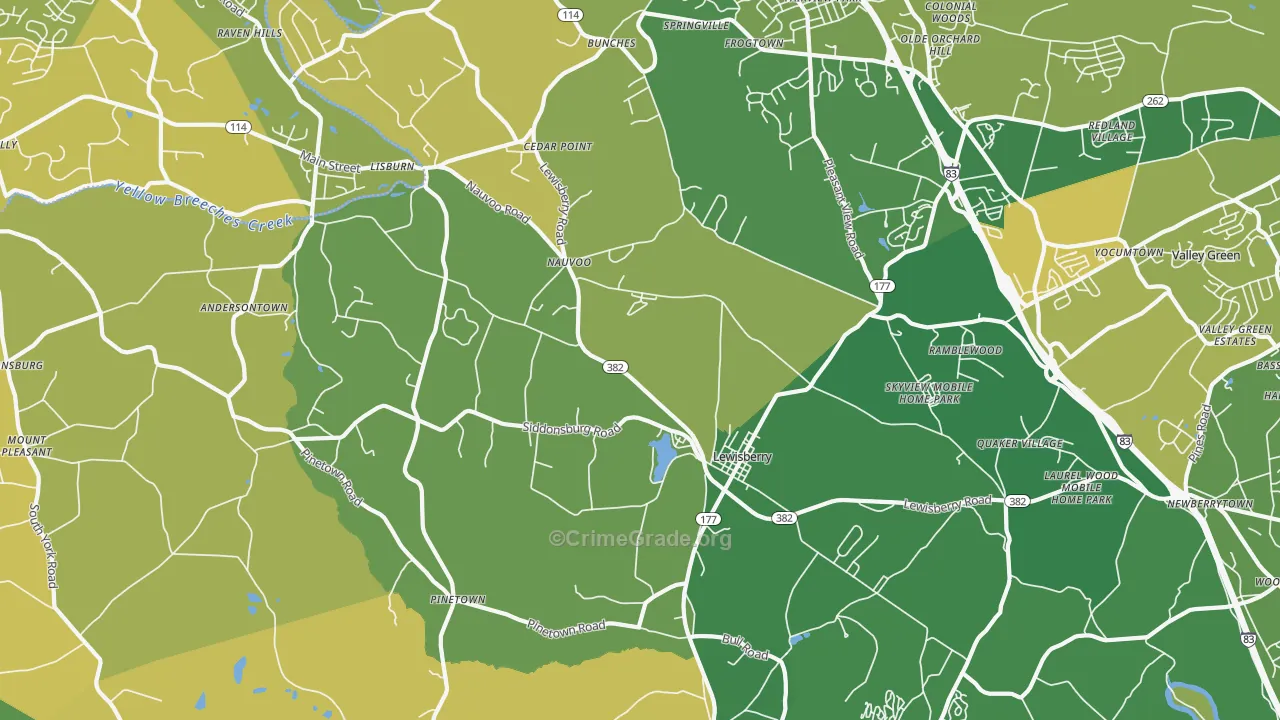 17339, PA Map of Vehicle Theft Rates