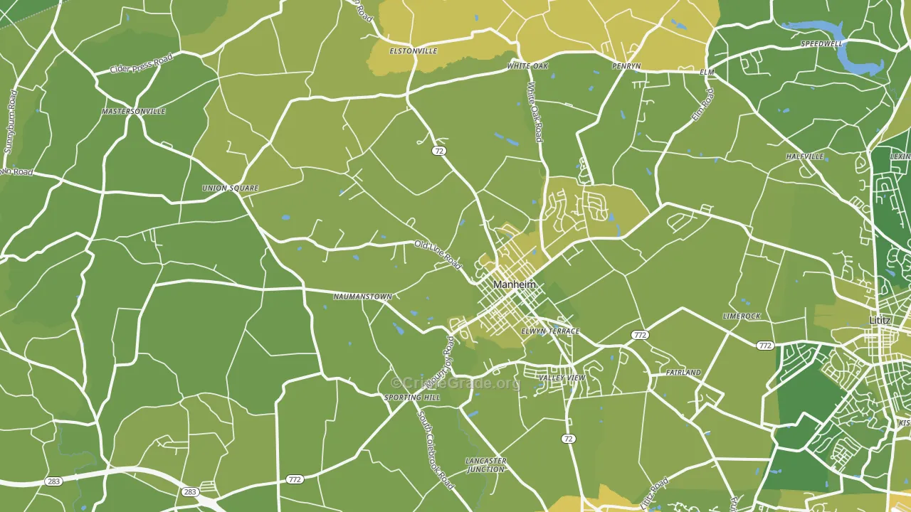 17545, PA Map of Vehicle Theft Rates