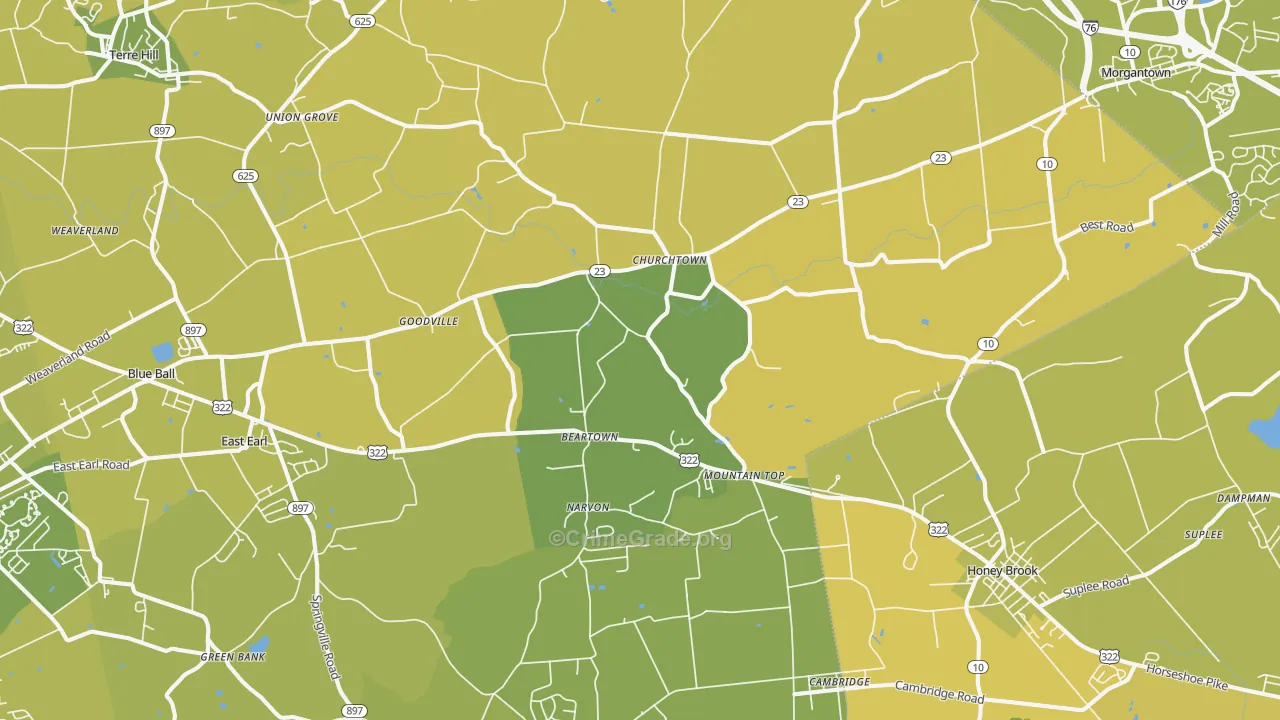 17555, PA Map of Vehicle Theft Rates