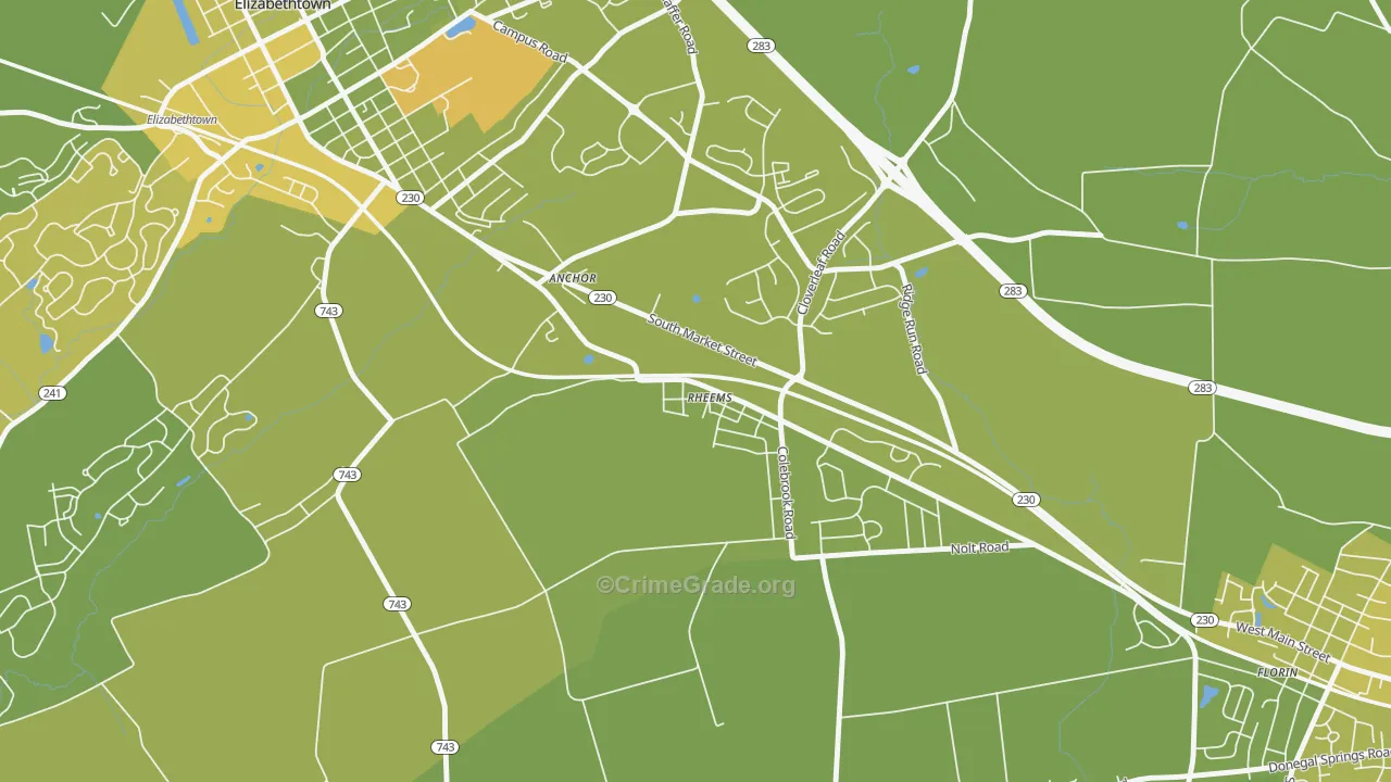 17570, PA Map of Vehicle Theft Rates