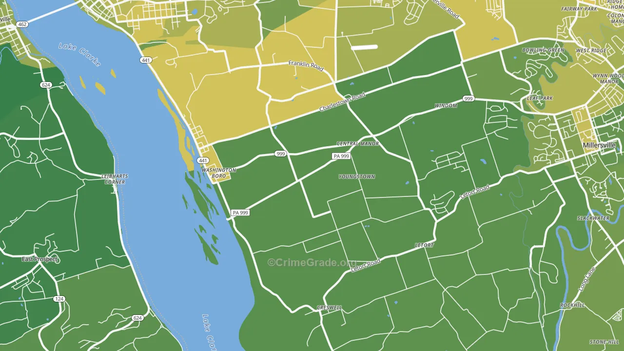 17582, PA Map of Vehicle Theft Rates