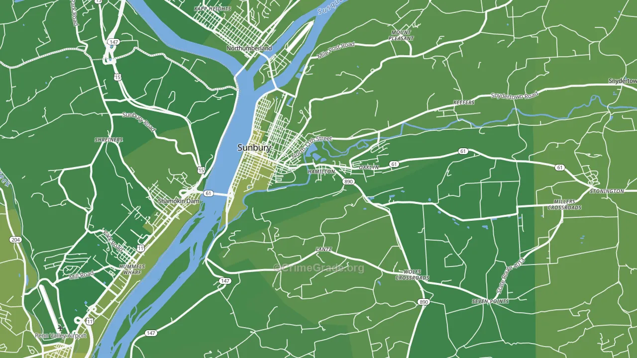 17801, PA Map of Vehicle Theft Rates