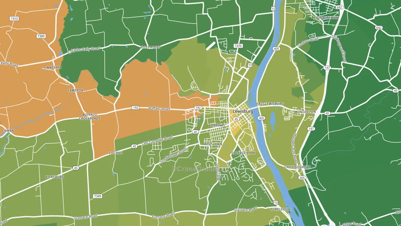 17837, PA Map of Vehicle Theft Rates