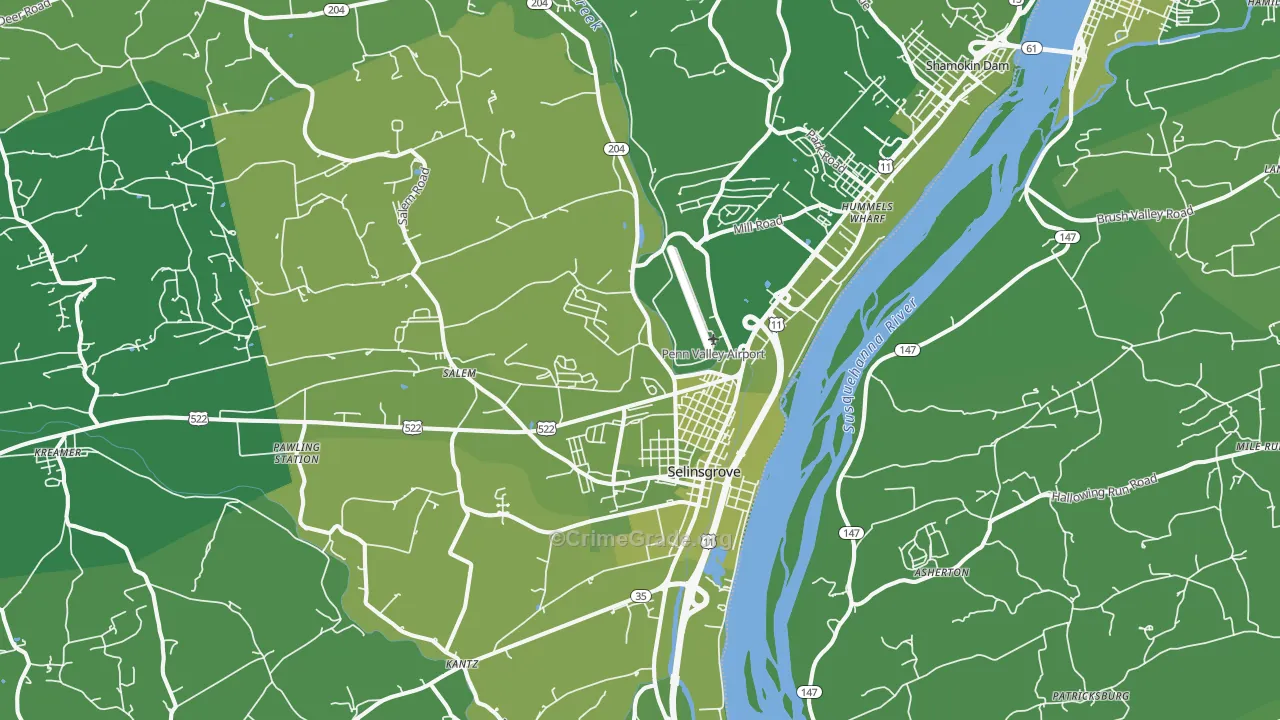 17870, PA Map of Vehicle Theft Rates