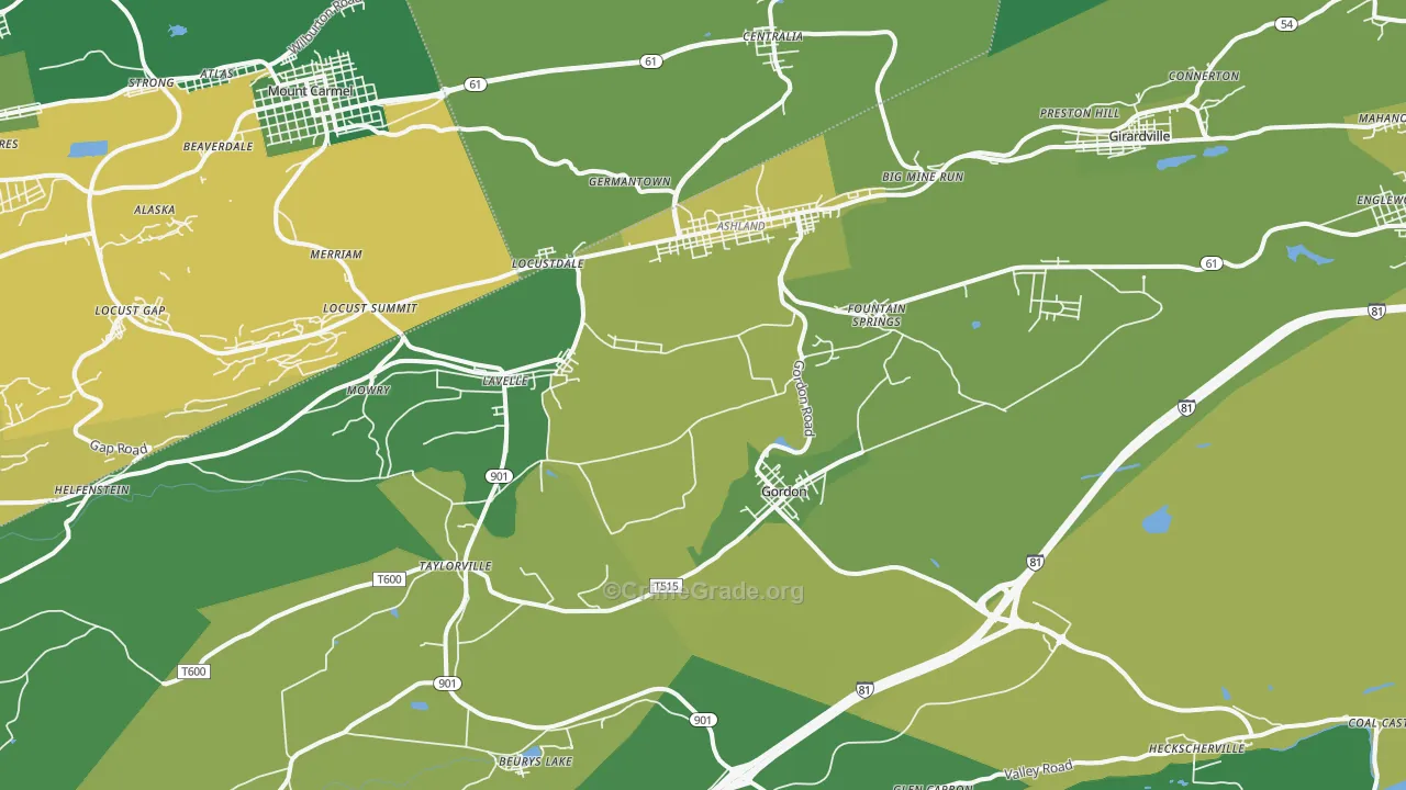 17921, PA Map of Vehicle Theft Rates