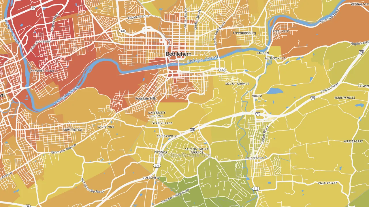 18015, PA Map of Vehicle Theft Rates