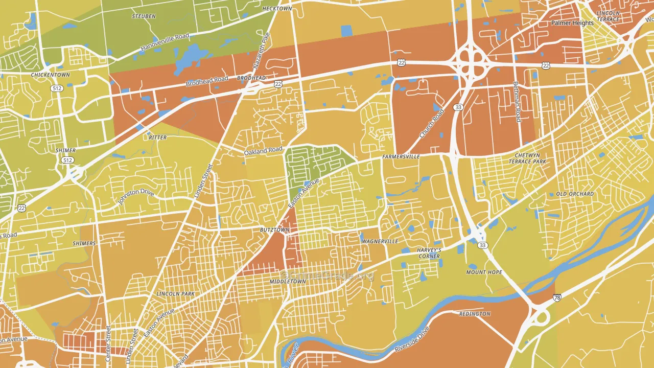 18020, PA Map of Vehicle Theft Rates