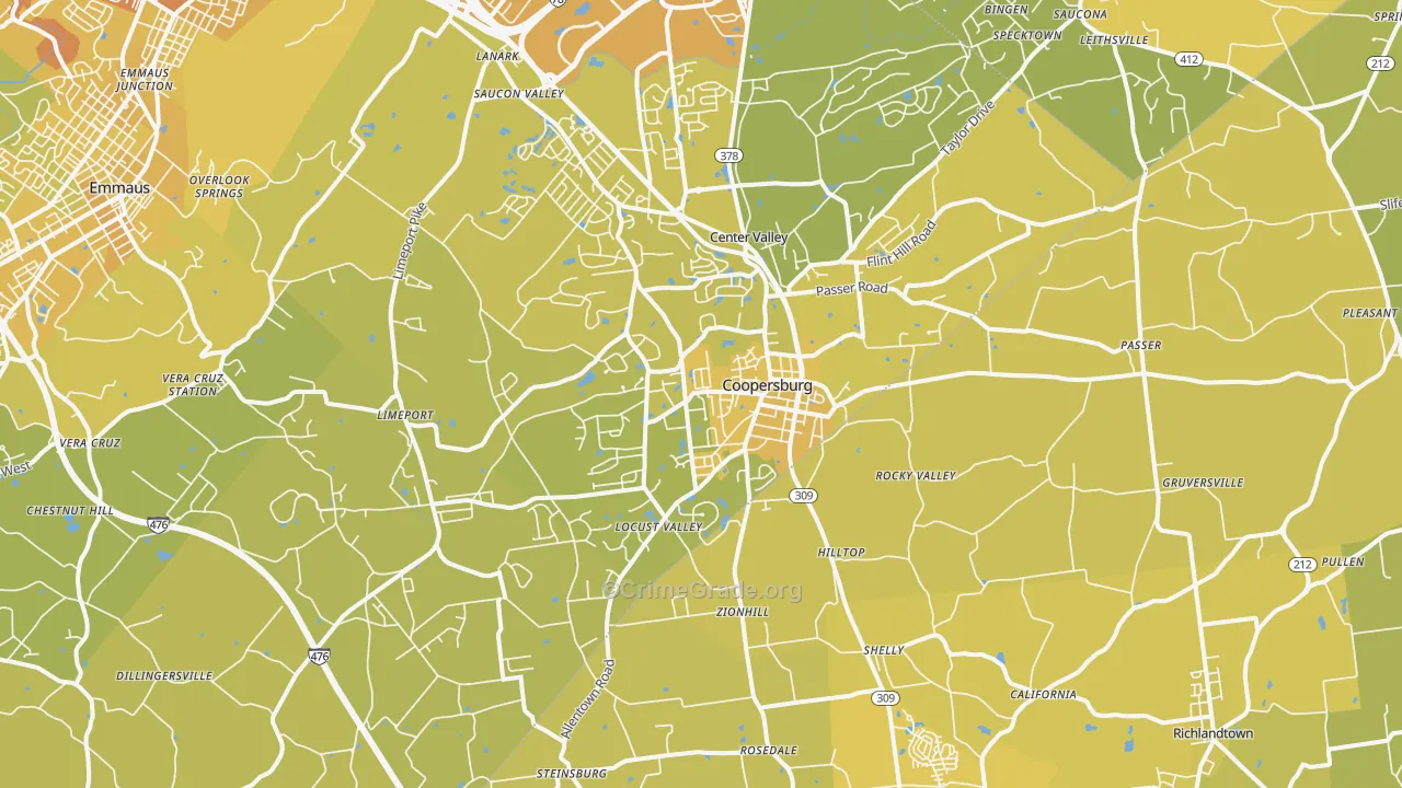 18036, PA Map of Vehicle Theft Rates