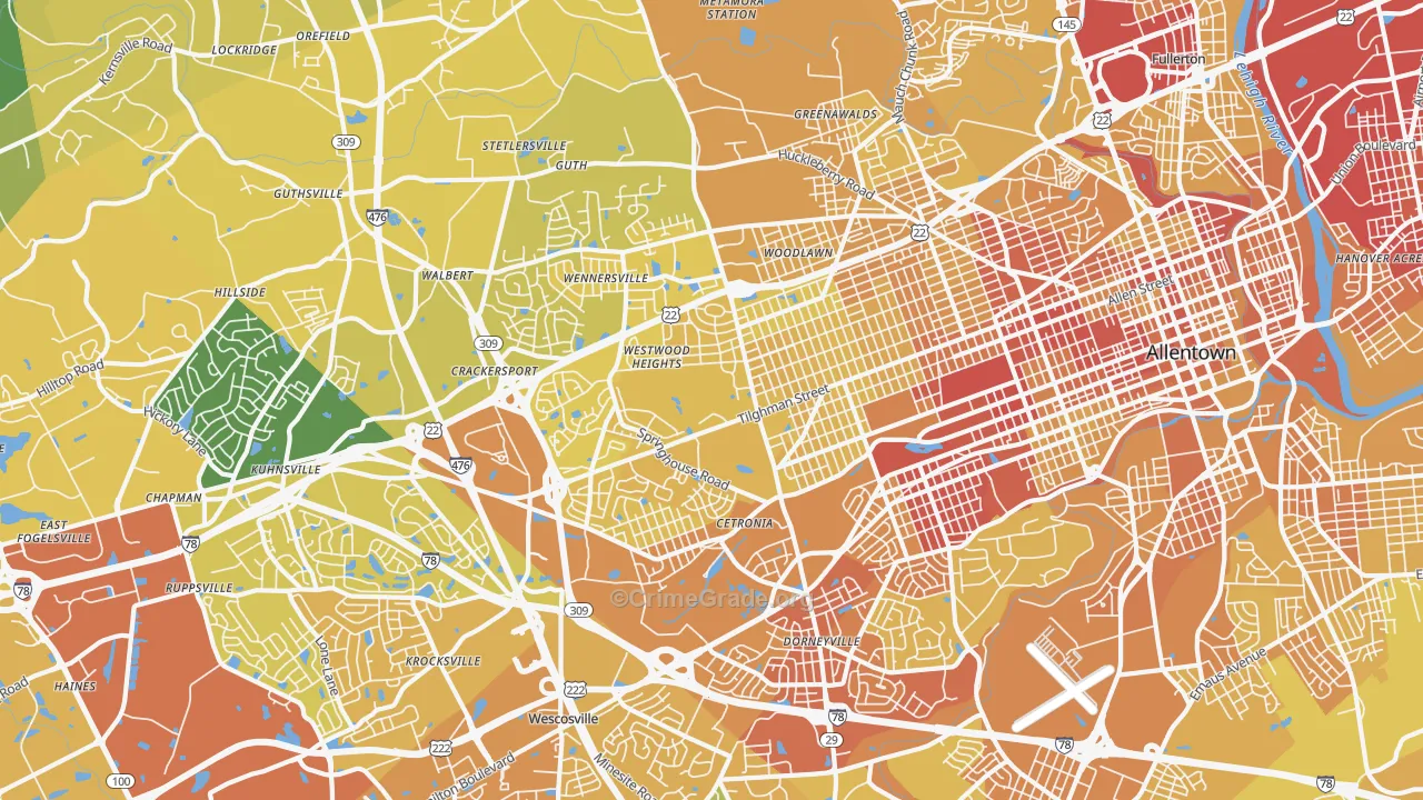 18104, PA Map of Vehicle Theft Rates