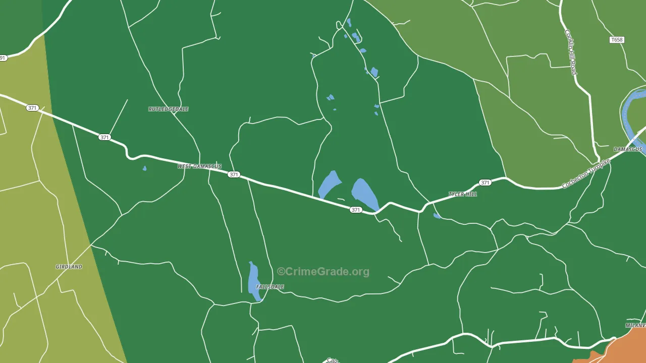 18469, PA Map of Vehicle Theft Rates