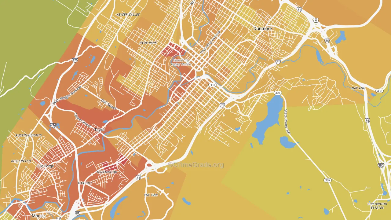 18505, PA Map of Vehicle Theft Rates