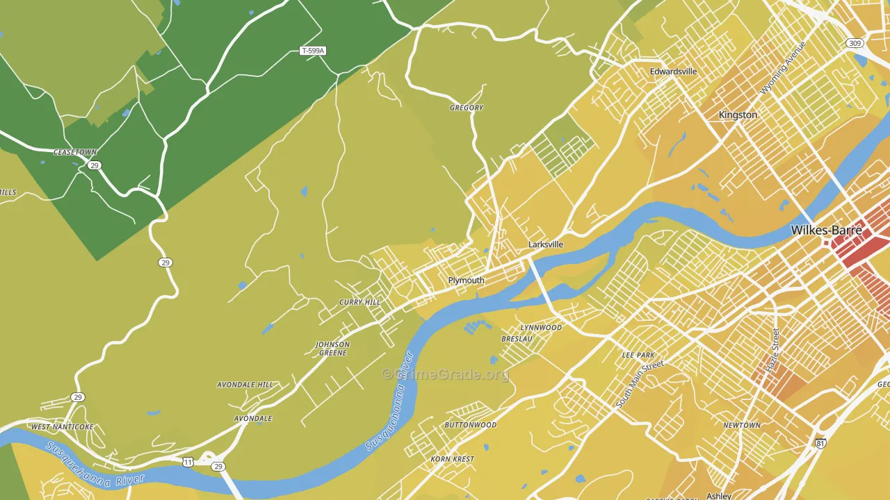 18651, PA Map of Vehicle Theft Rates