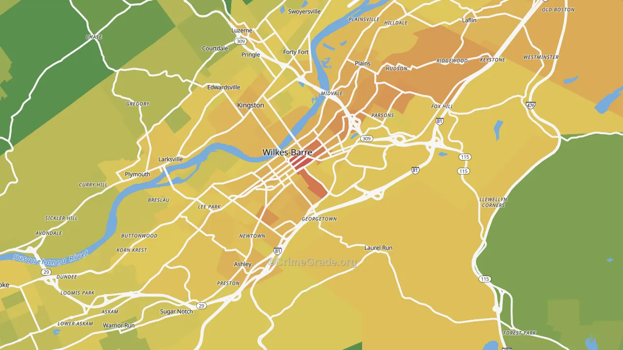 18702, PA Map of Vehicle Theft Rates