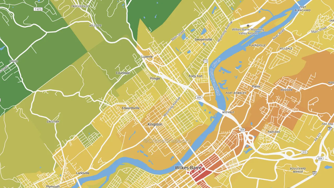 18704, PA Map of Vehicle Theft Rates