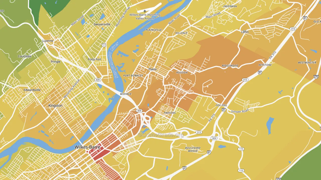 18705, PA Map of Vehicle Theft Rates