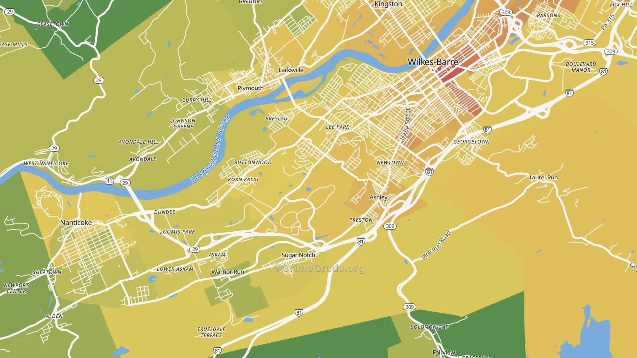 18706, PA Map of Vehicle Theft Rates
