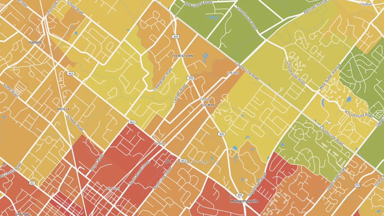 18915, PA Map of Vehicle Theft Rates