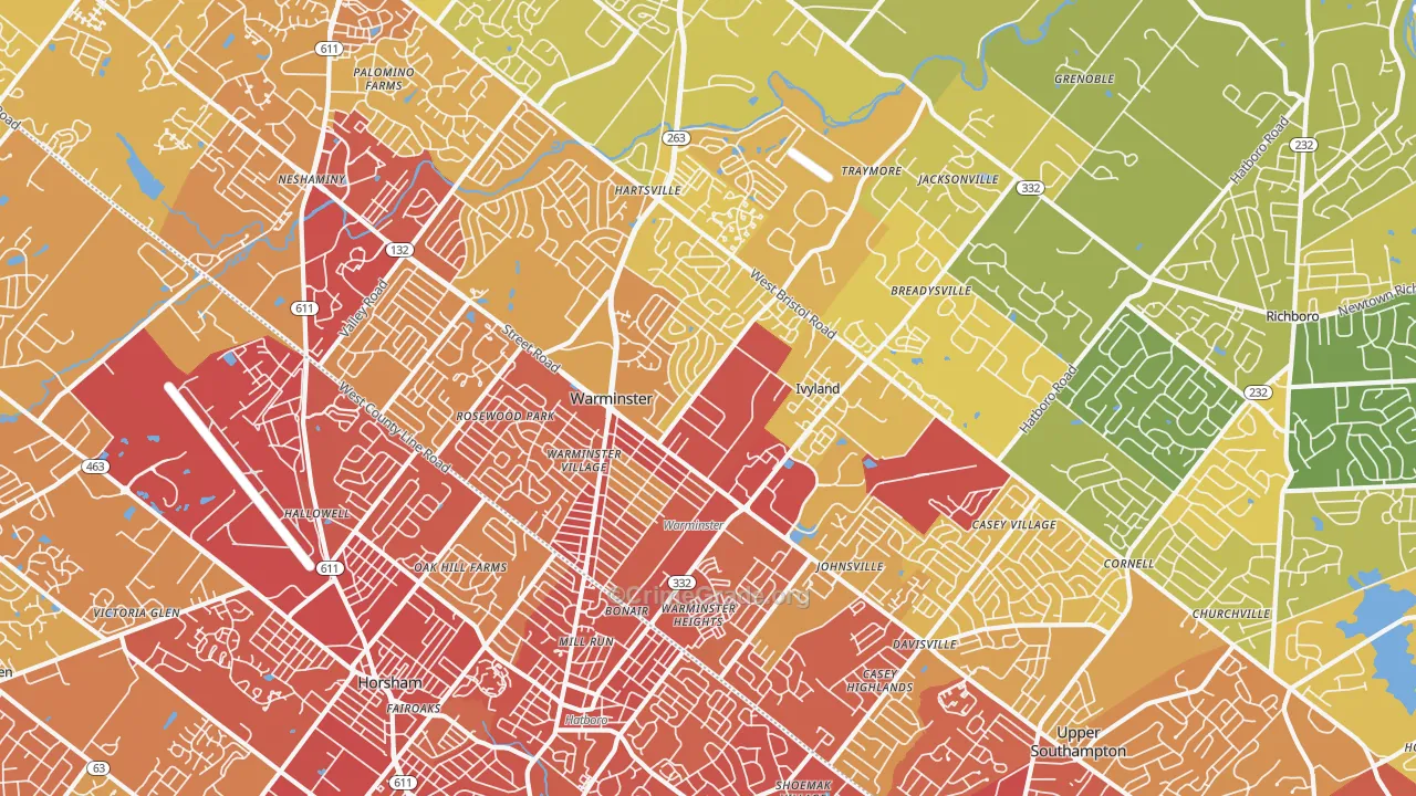18974, PA Map of Vehicle Theft Rates