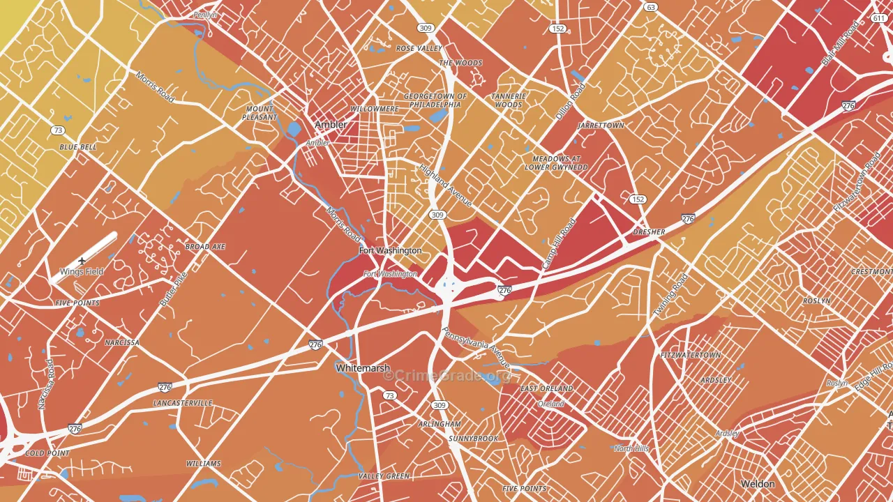 19034, PA Map of Vehicle Theft Rates
