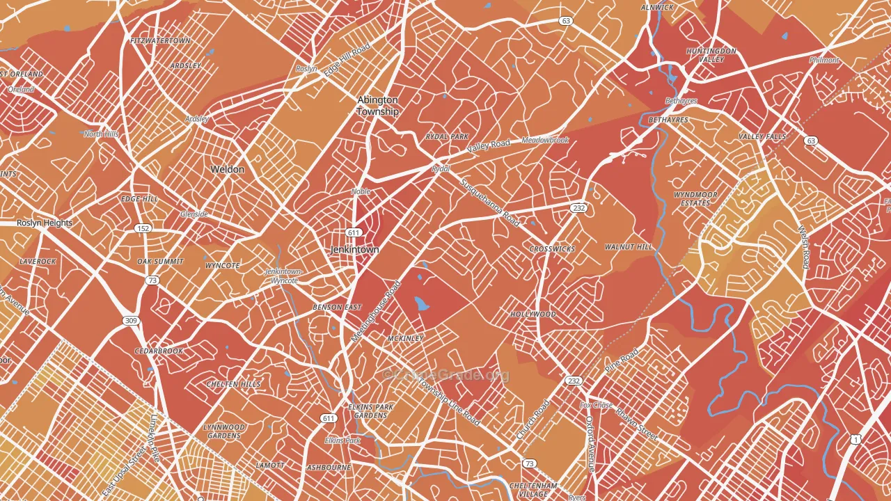 19046, PA Map of Vehicle Theft Rates