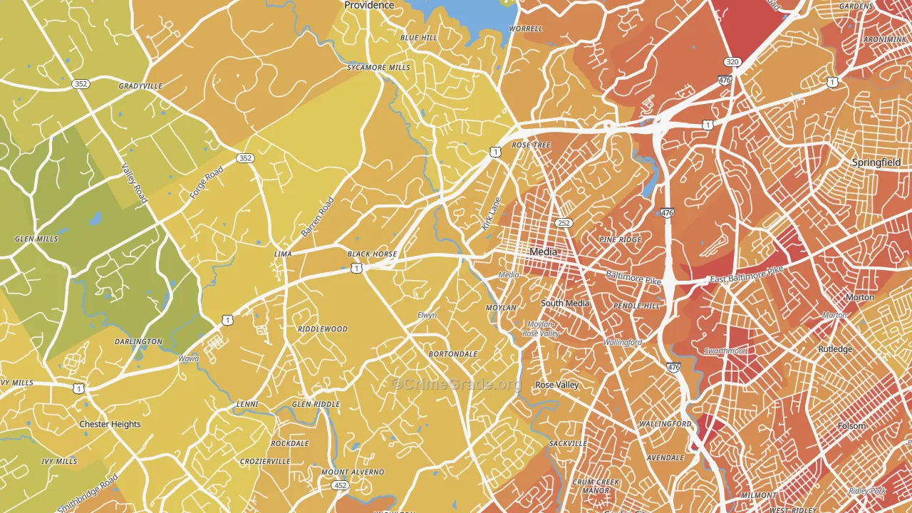 19063, PA Map of Vehicle Theft Rates