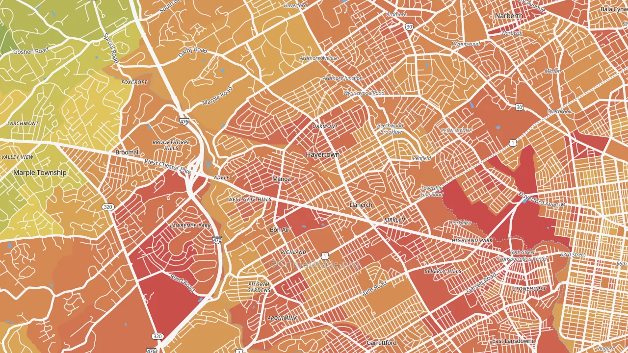19083, PA Map of Vehicle Theft Rates