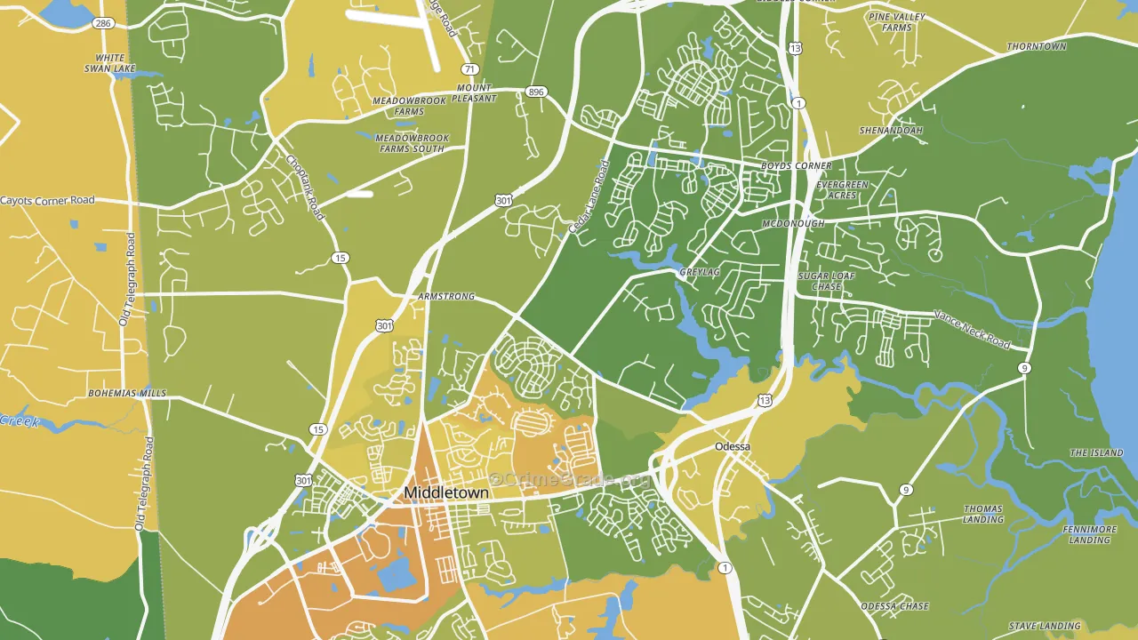 19709, DE Map of Vehicle Theft Rates