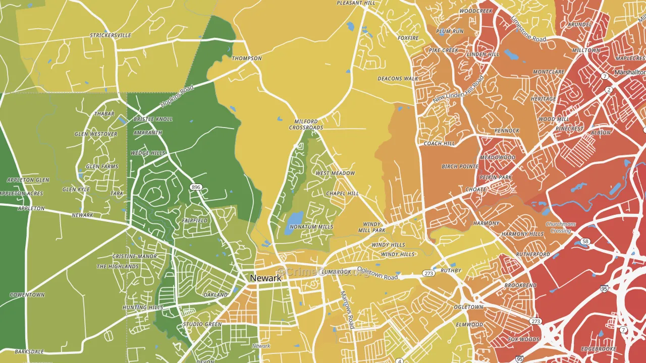 19711, DE Map of Vehicle Theft Rates