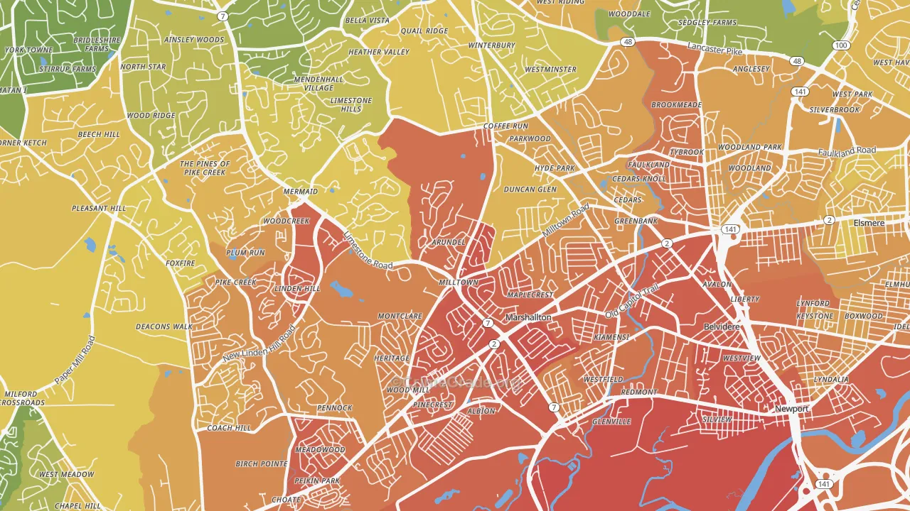 19808, DE Map of Vehicle Theft Rates