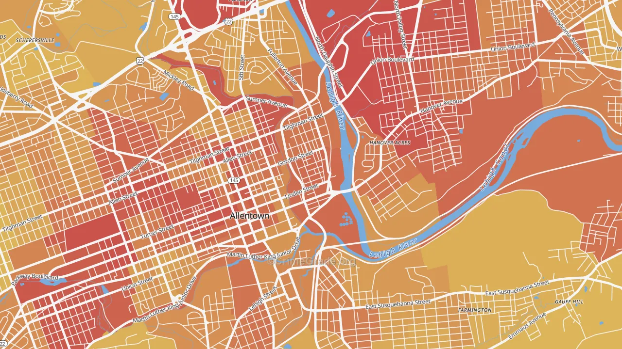1st Ward, Allentown, PA Map of Vehicle Theft Rates