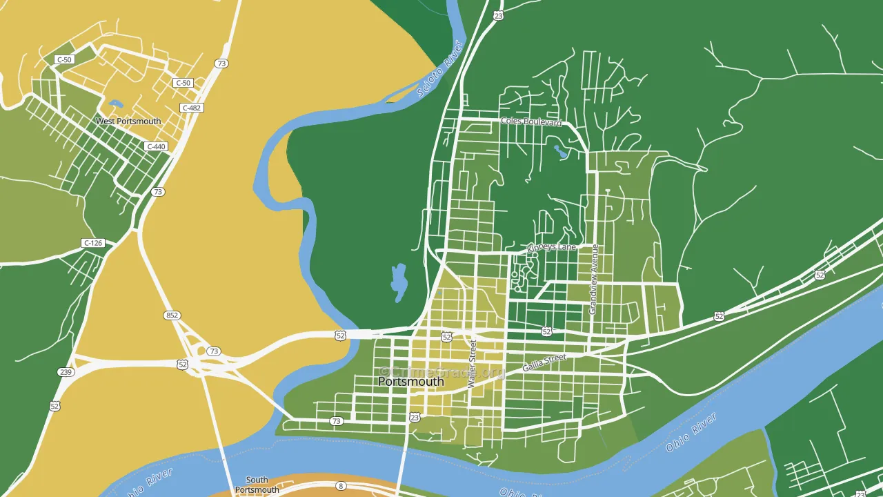1st Ward, Portsmouth, OH Map of Vehicle Theft Rates