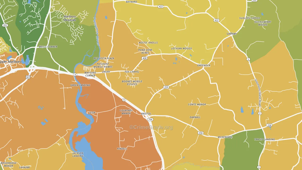 20711, MD Map of Vehicle Theft Rates