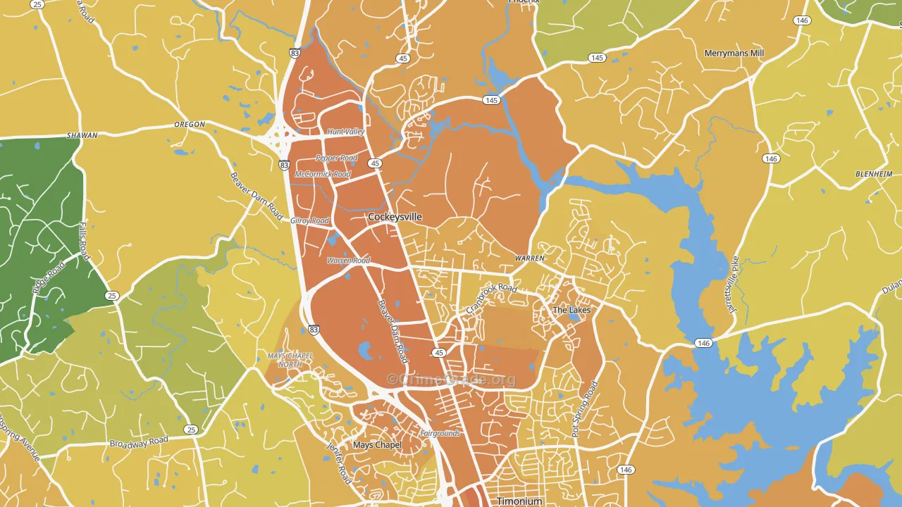 21030, MD Map of Vehicle Theft Rates