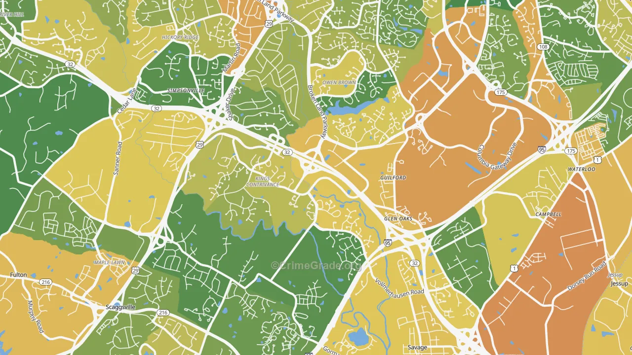 21046, MD Map of Vehicle Theft Rates