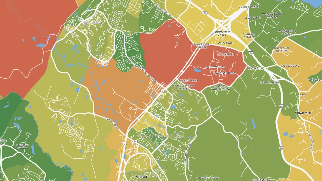 21054, MD Map of Vehicle Theft Rates