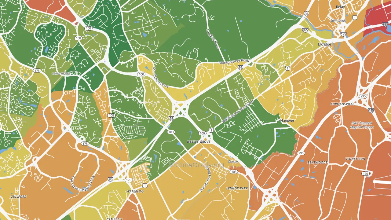 21075, MD Map of Vehicle Theft Rates