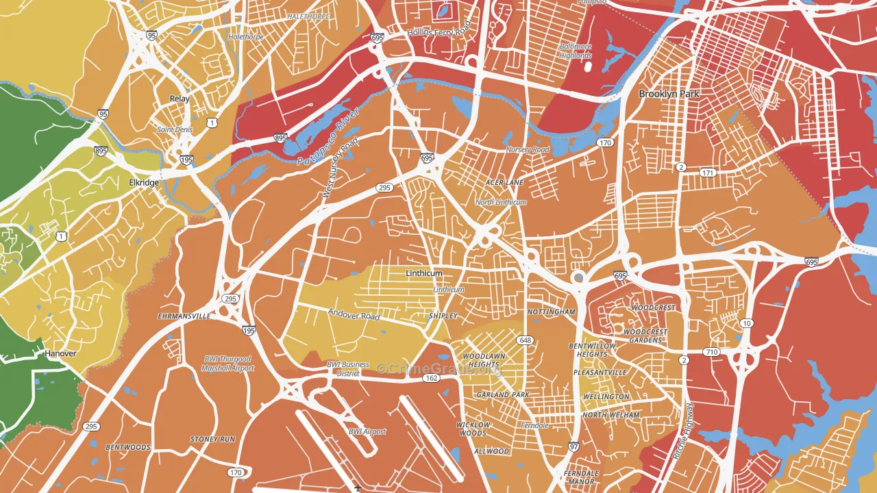 21090, MD Map of Vehicle Theft Rates