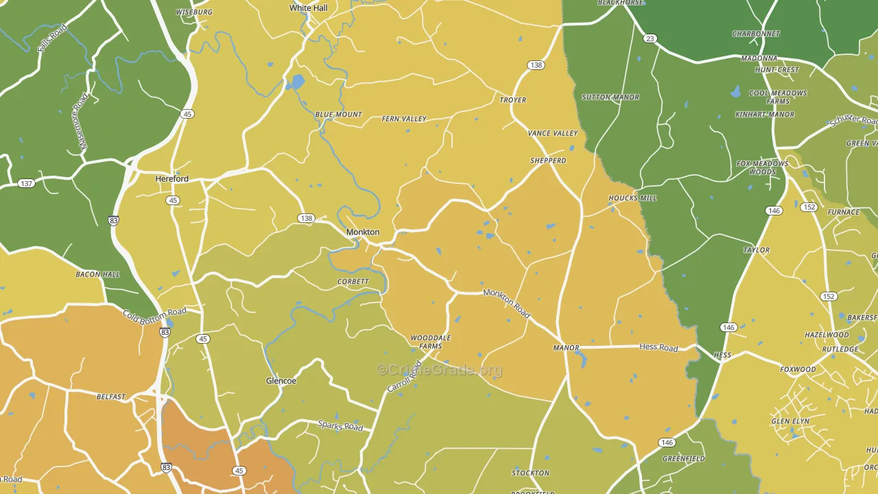 21111, MD Map of Vehicle Theft Rates