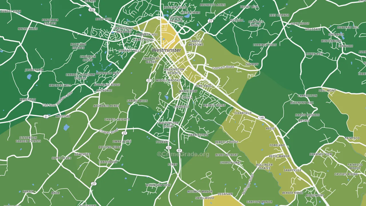 21157, MD Map of Vehicle Theft Rates