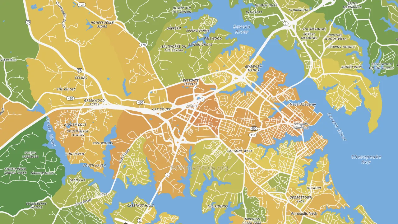 21401, MD Map of Vehicle Theft Rates