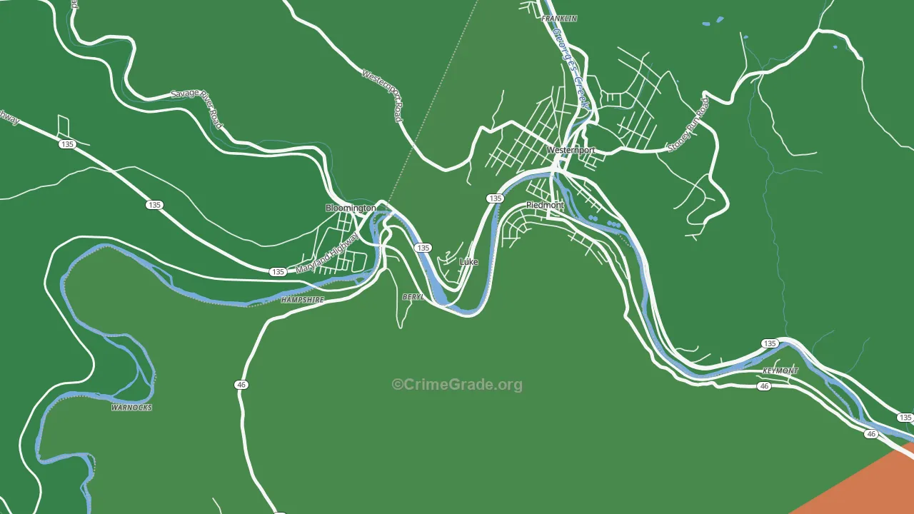 21540, MD Map of Vehicle Theft Rates