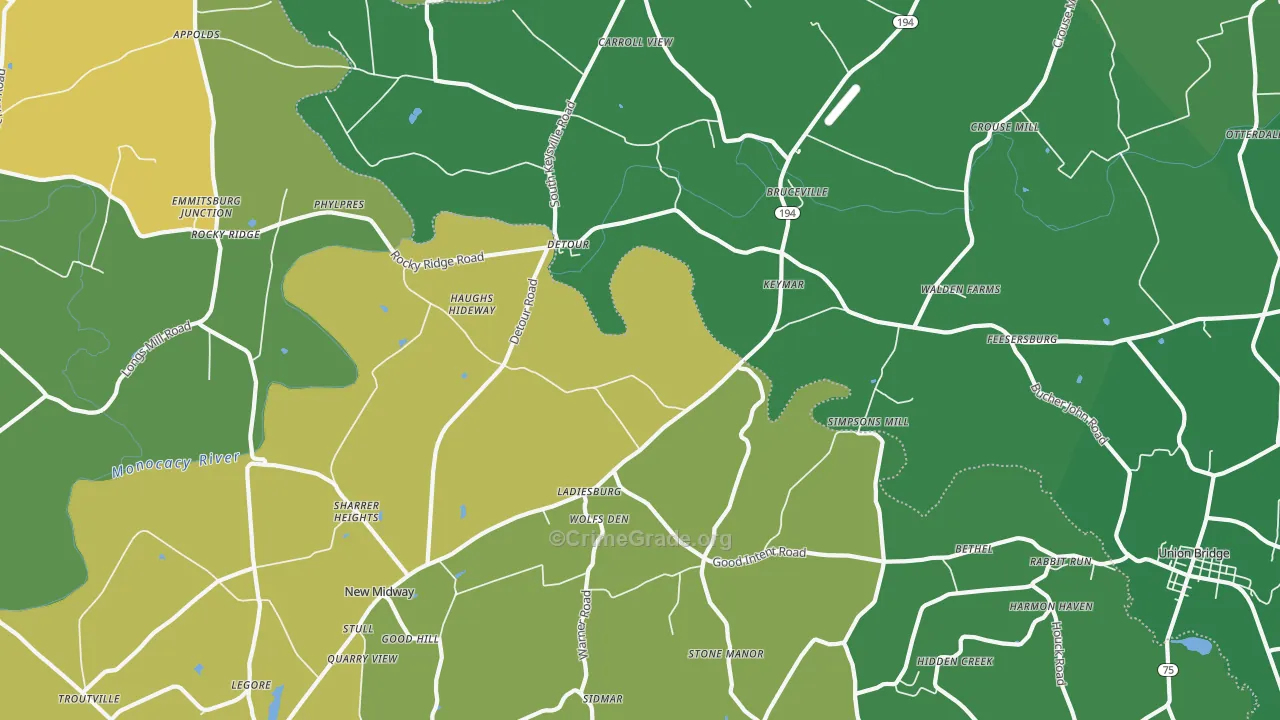21757, MD Map of Vehicle Theft Rates