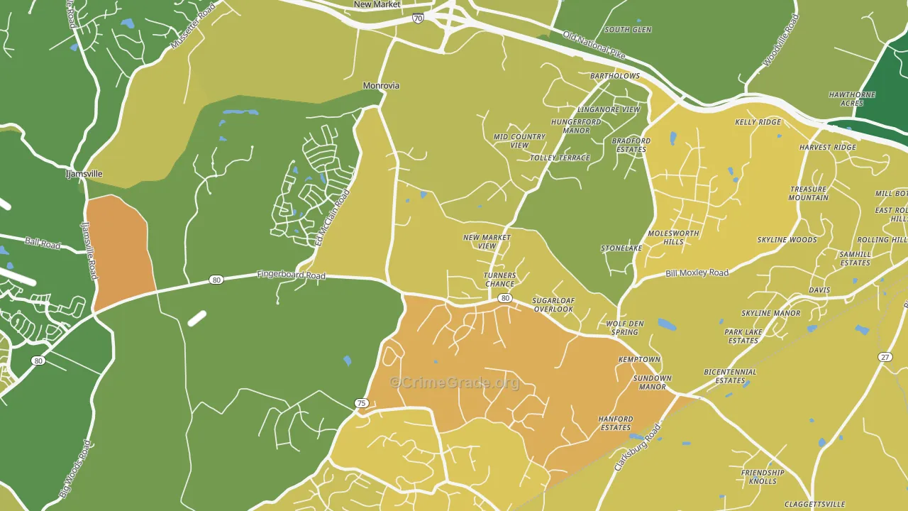 21770, MD Map of Vehicle Theft Rates