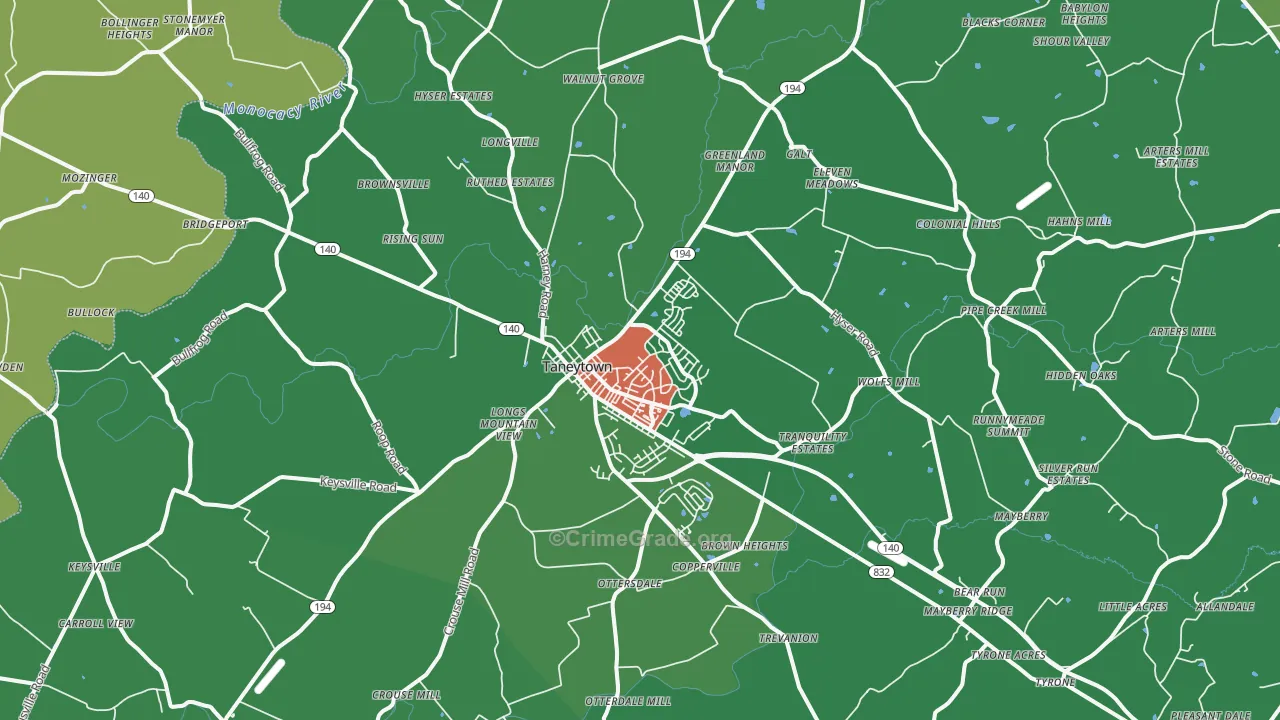 21787, MD Map of Vehicle Theft Rates
