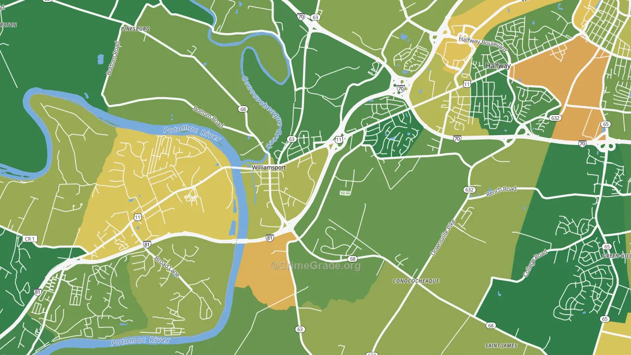 21795, MD Map of Vehicle Theft Rates