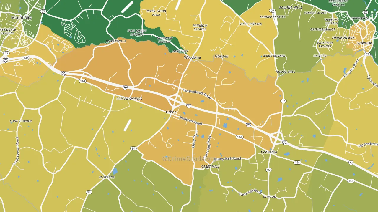 21797, MD Map of Vehicle Theft Rates