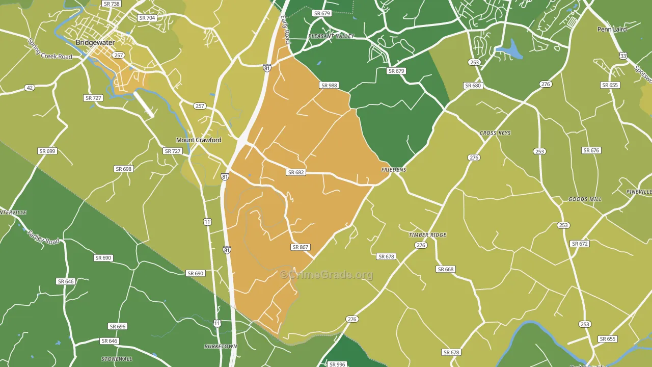 22841, VA Map of Vehicle Theft Rates