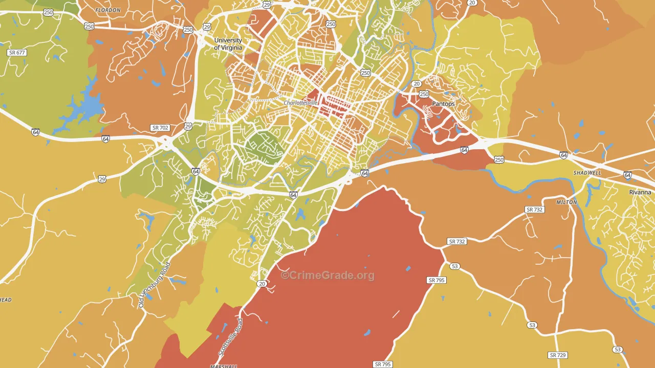 22902, VA Map of Vehicle Theft Rates